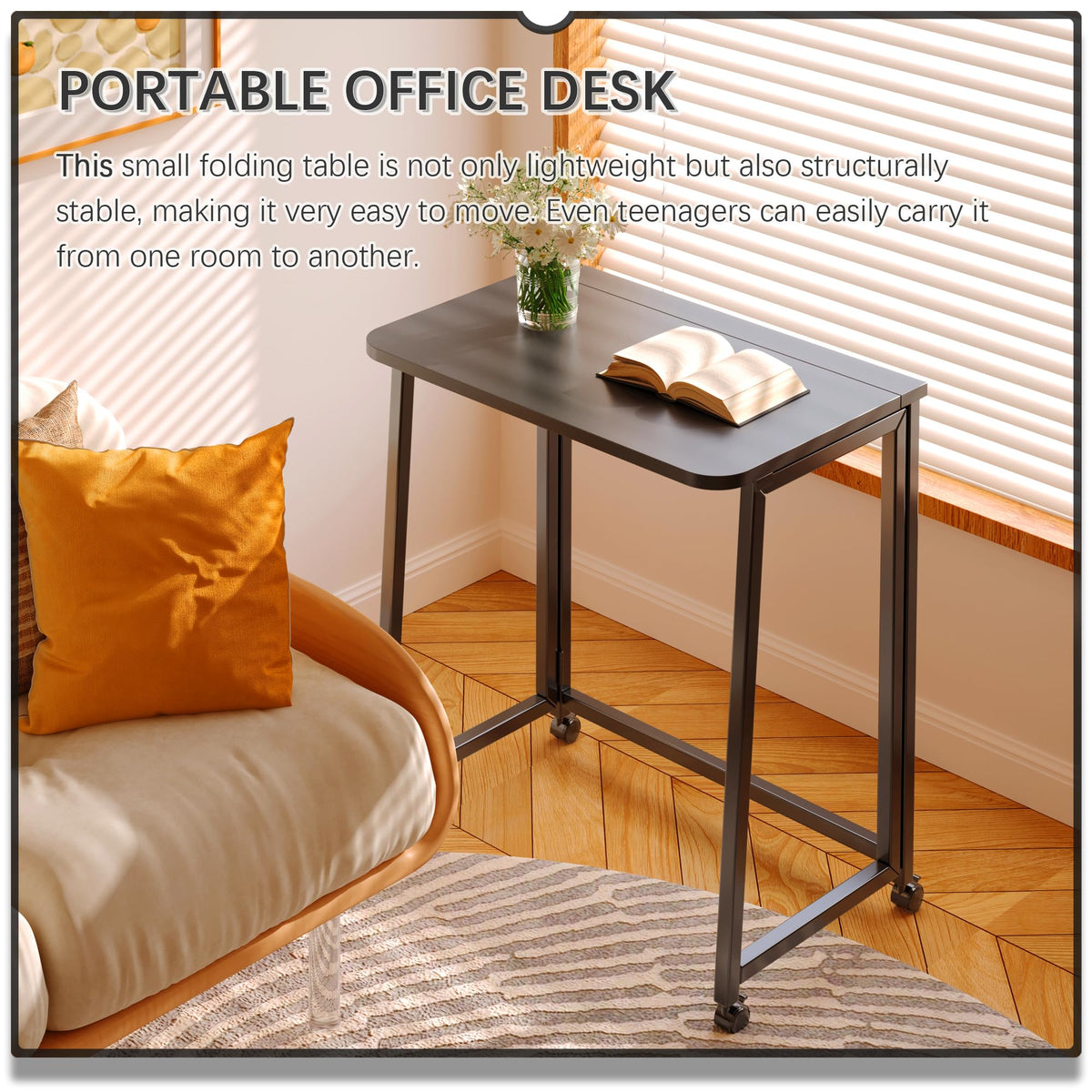 23.6" Folding Mobile Desk with Wheels, All Black Y750
