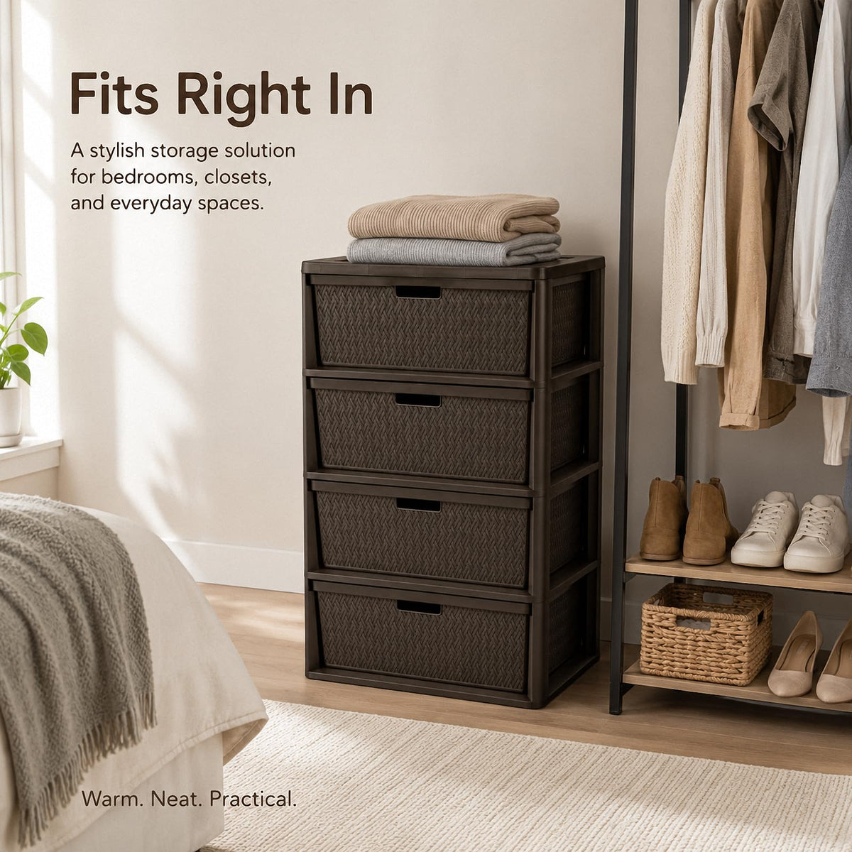 Brown 4-Drawer Plastic Storage Tower C158
