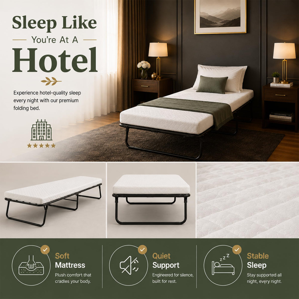 14” Folding Bed with 3-Inch Memory Foam Mattress J510