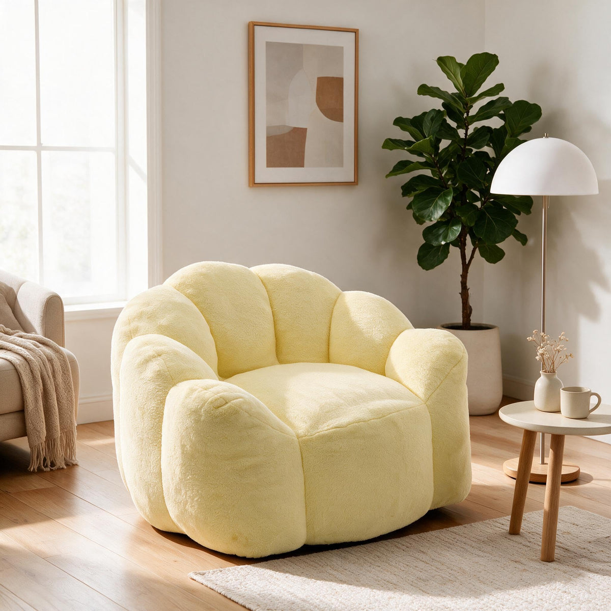 Large Yellow Faux Fur Bean Bag Chair J250381