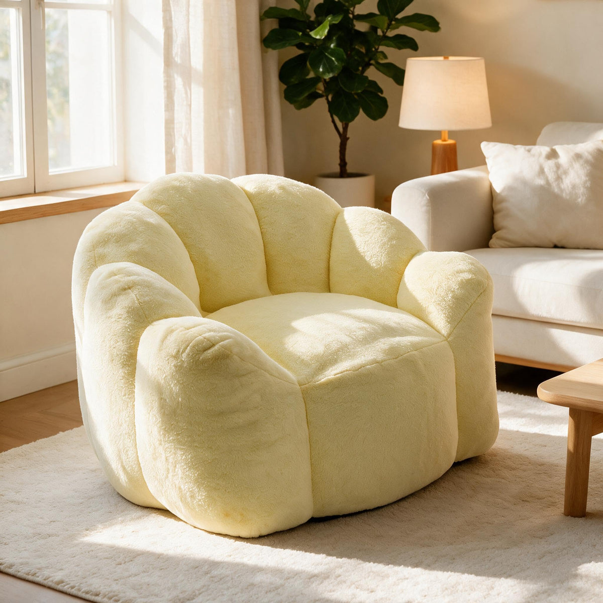 Large Yellow Faux Fur Bean Bag Chair J250381