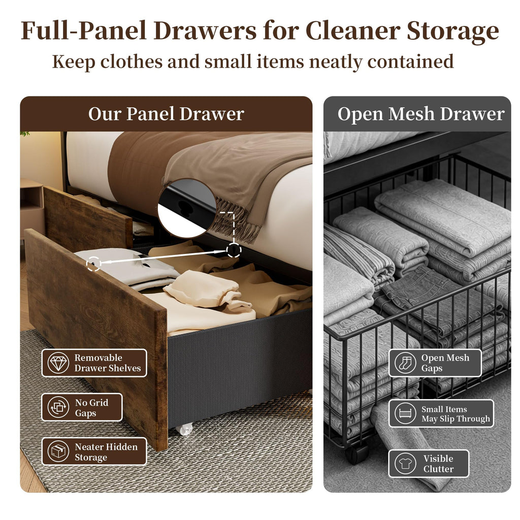 Full Bed Frame with 4 Storage Drawers V3801