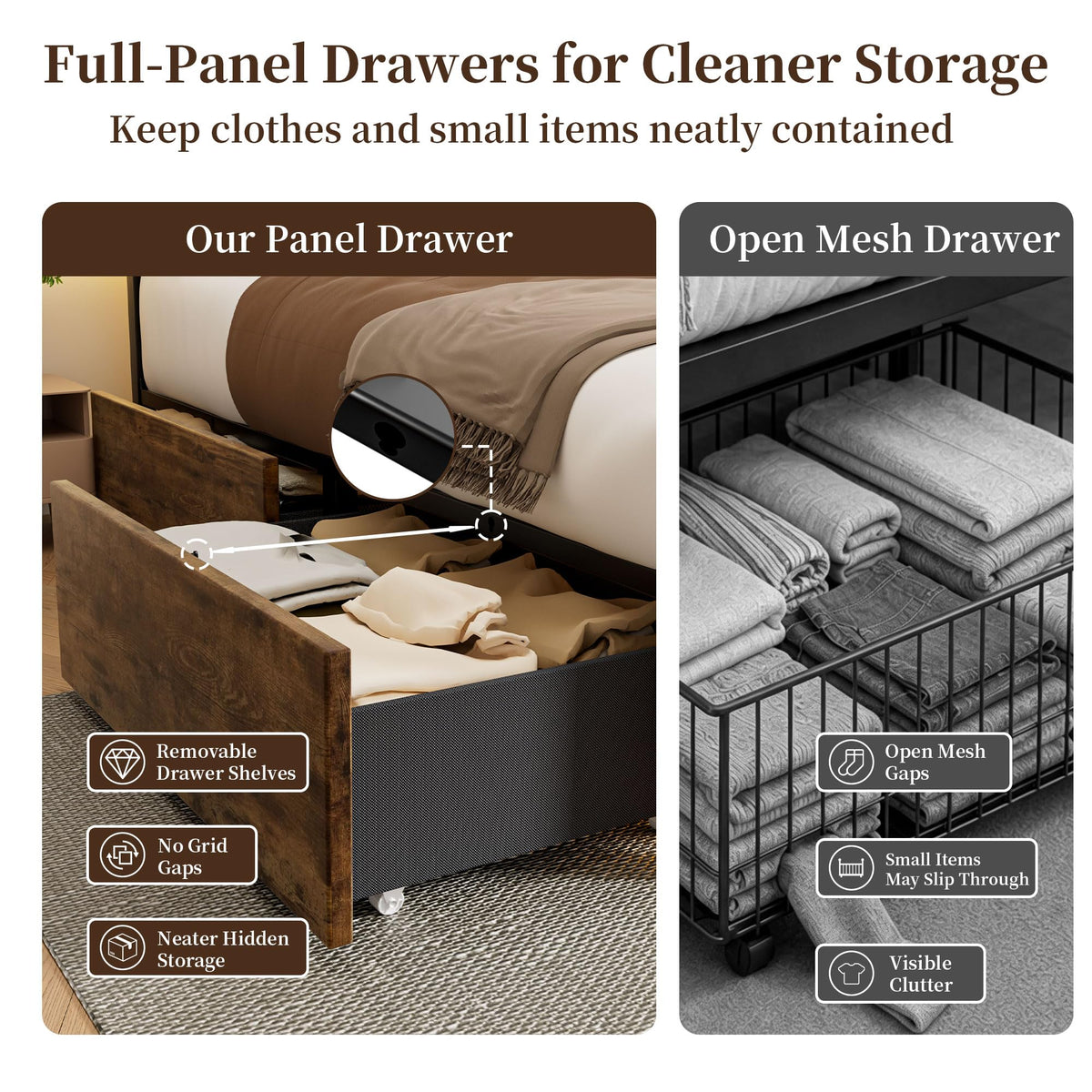 Full Bed Frame with 4 Storage Drawers V3801