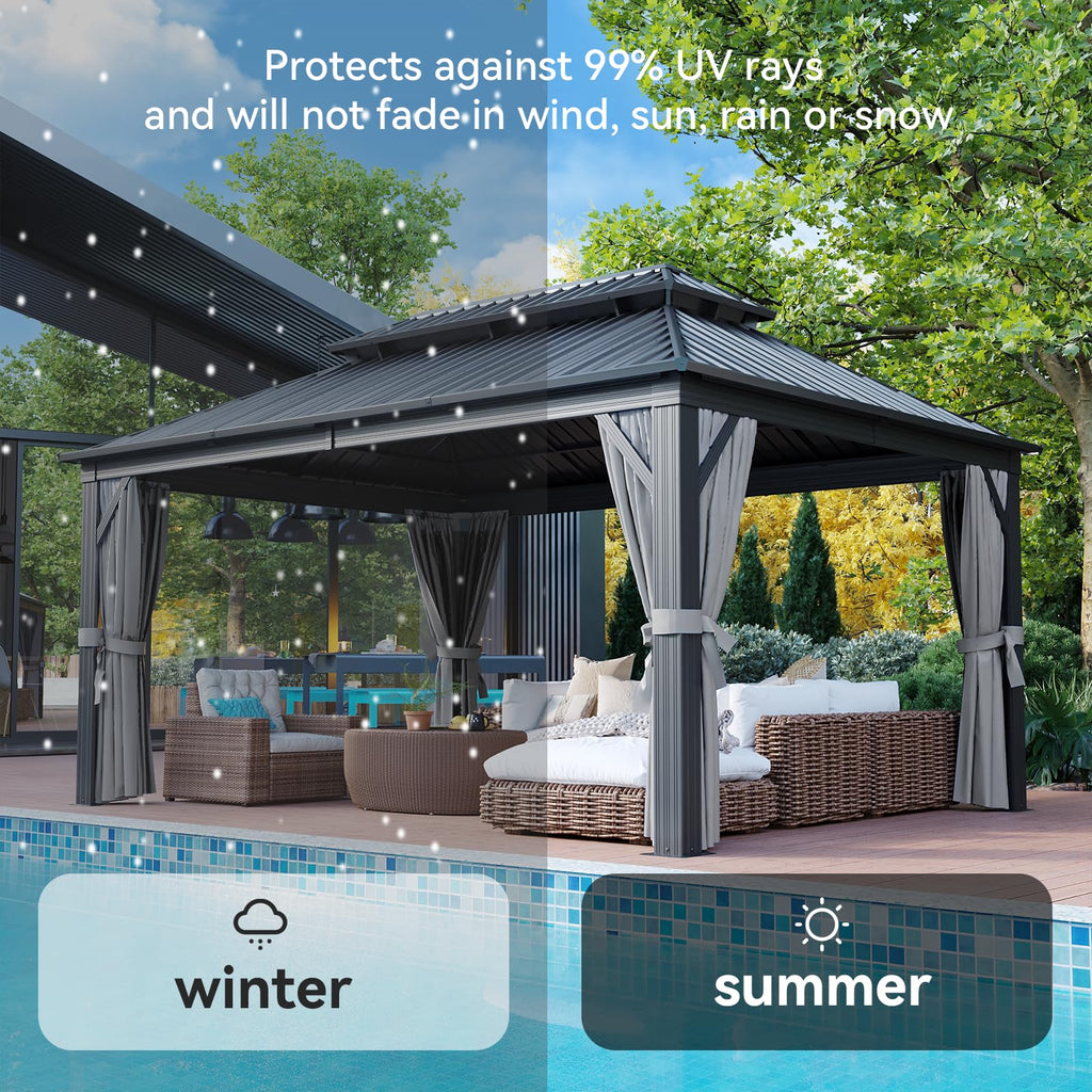 12FT X 16FT Hardtop Gazebo with Mosquito Netting and Curtains F538235