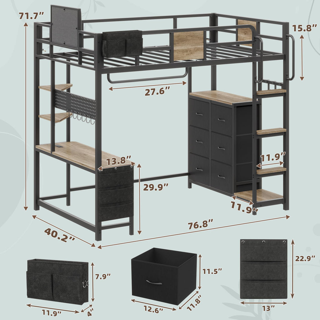 Twin Loft Bed with Storage and 6 Drawers K488813