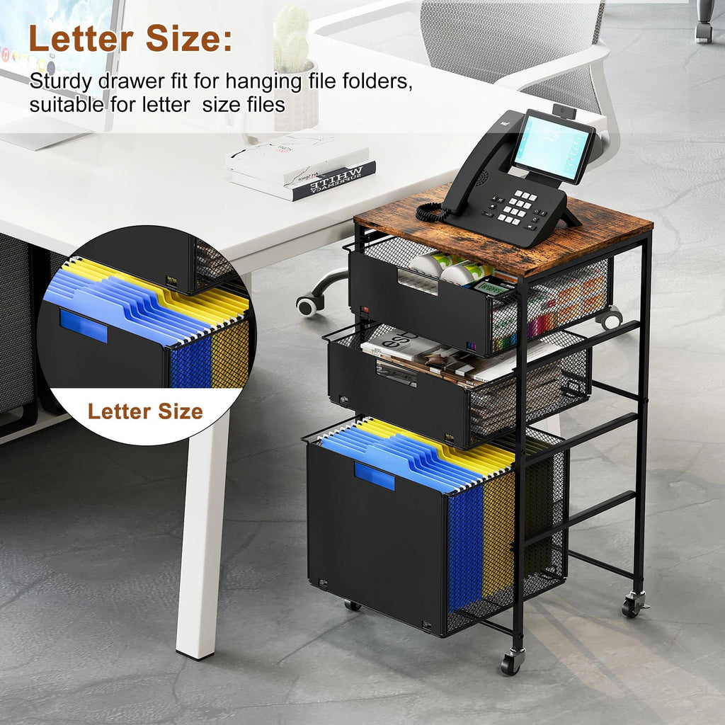 Black 3 Drawer Rolling File Cabinet with Printer Stand K447408