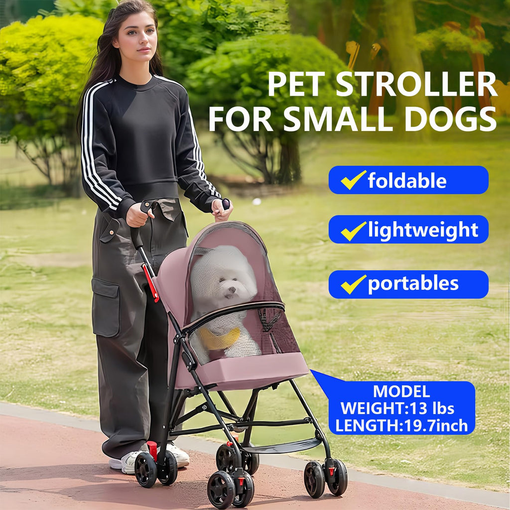 Foldable Lightweight Cat Stroller Pink H909425