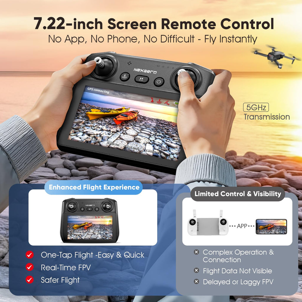 GPS Drone with EIS 2K Camera, 7.22 inch Screen, 64 Mins Flight, Foldable RC Drone C10683