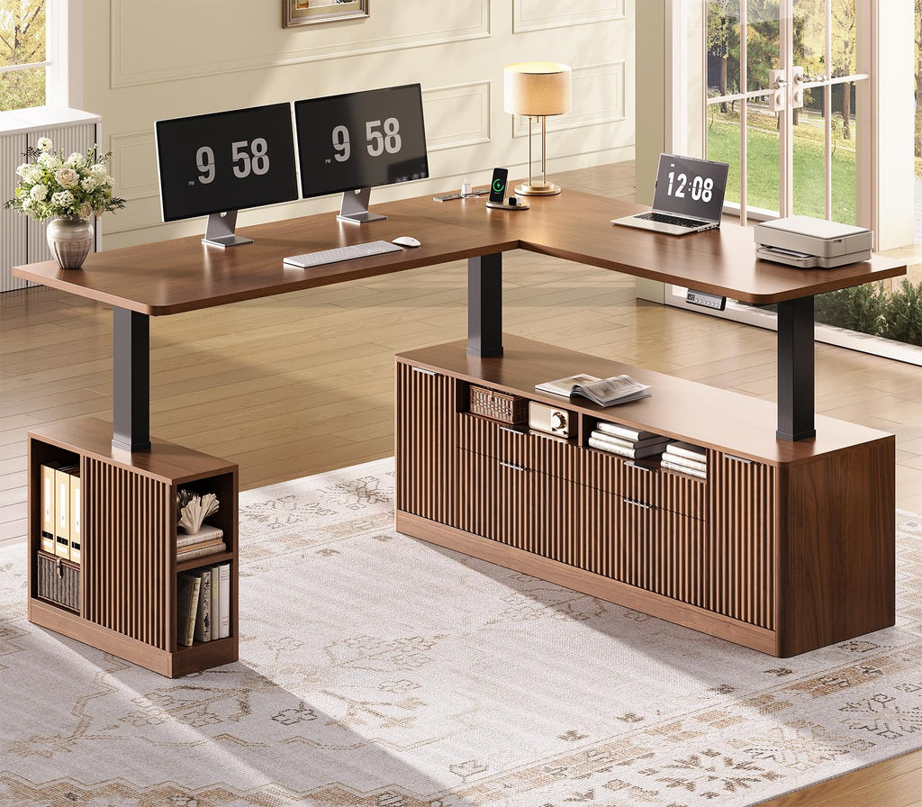 L Shaped Electric Standing Desk with 4 Drawers L790465