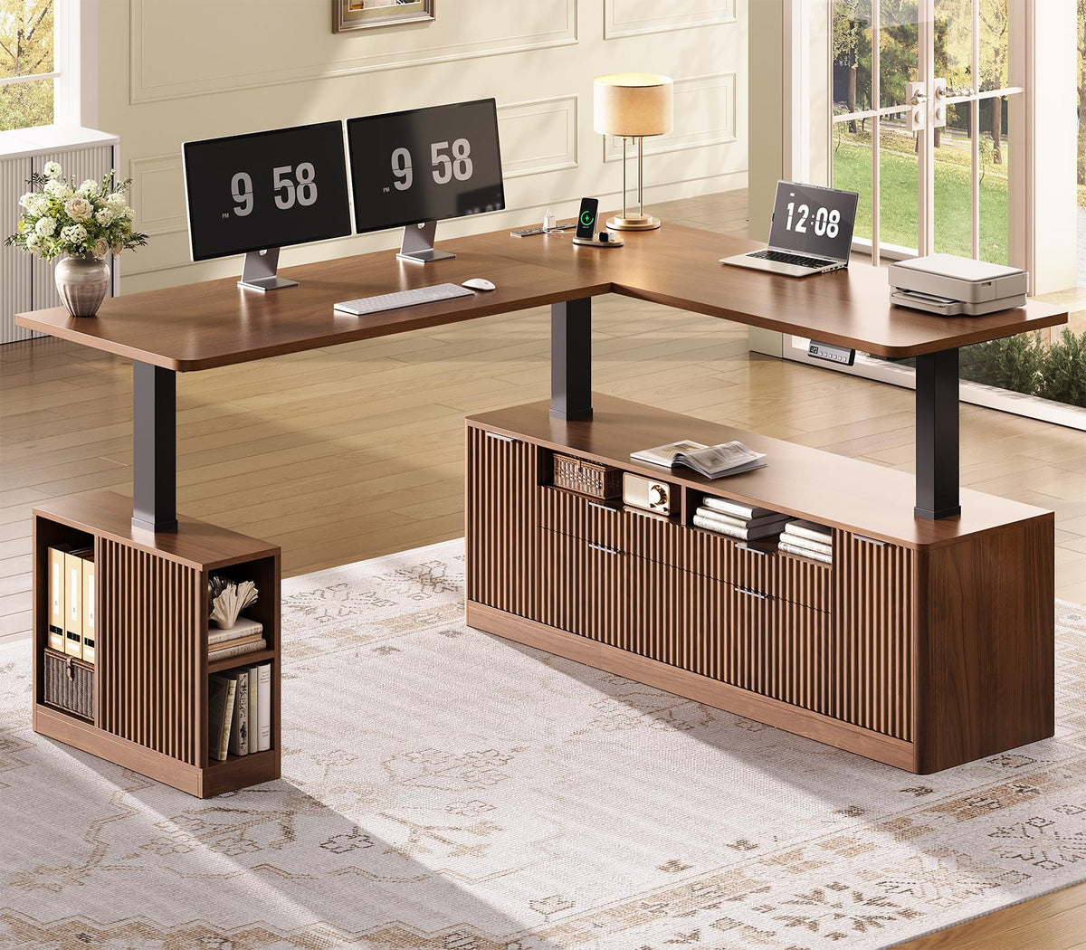 L Shaped Electric Standing Desk with 4 Drawers L790465