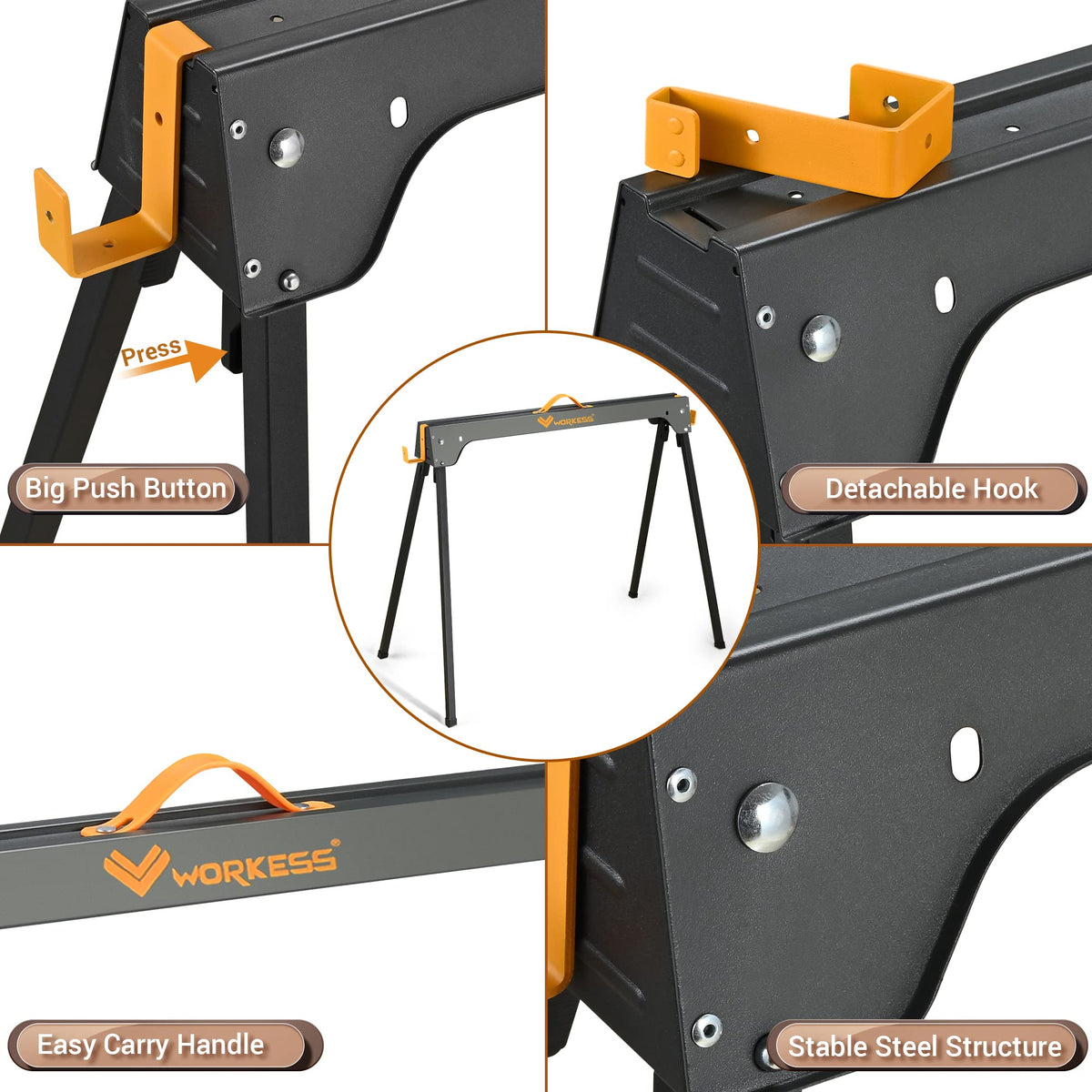 Heavy Duty Folding Saw Horses 2 Pack 2200 Lbs Load Capacity N45906