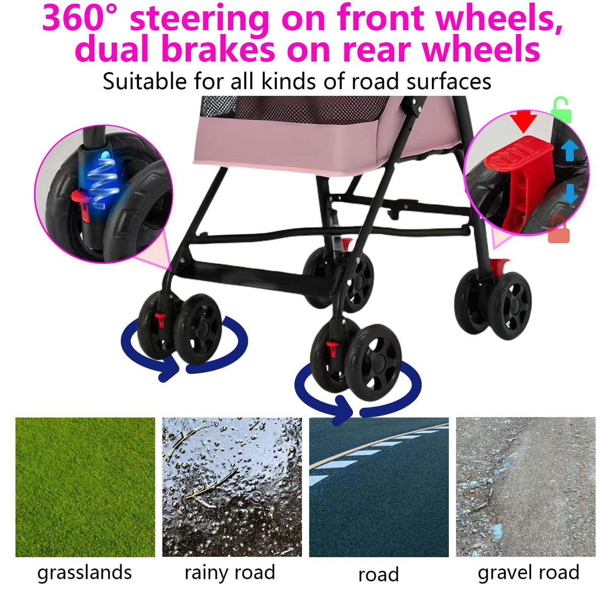 Foldable Lightweight Cat Stroller Pink H909425