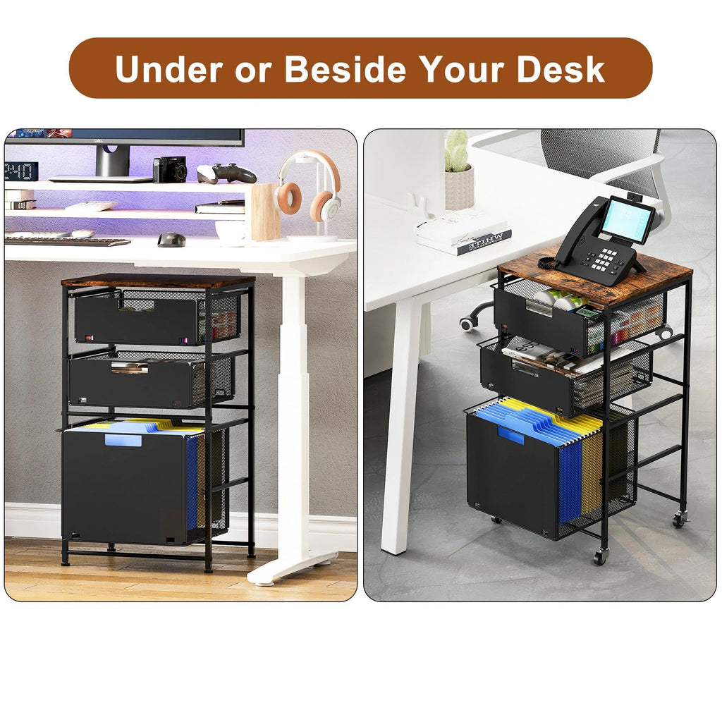 Black 3 Drawer Rolling File Cabinet with Printer Stand K447408