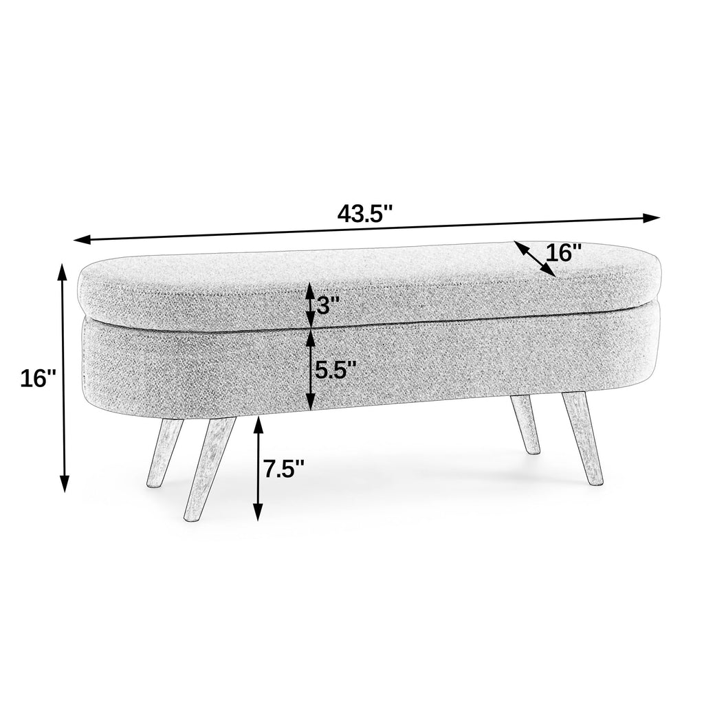 Cream Oval Boucle Storage Ottoman with Wooden Legs A207