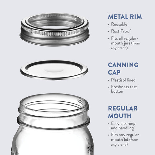 16 oz 12-Pack Regular Mouth Glass Jars with Lid & Seal Bands Y483459