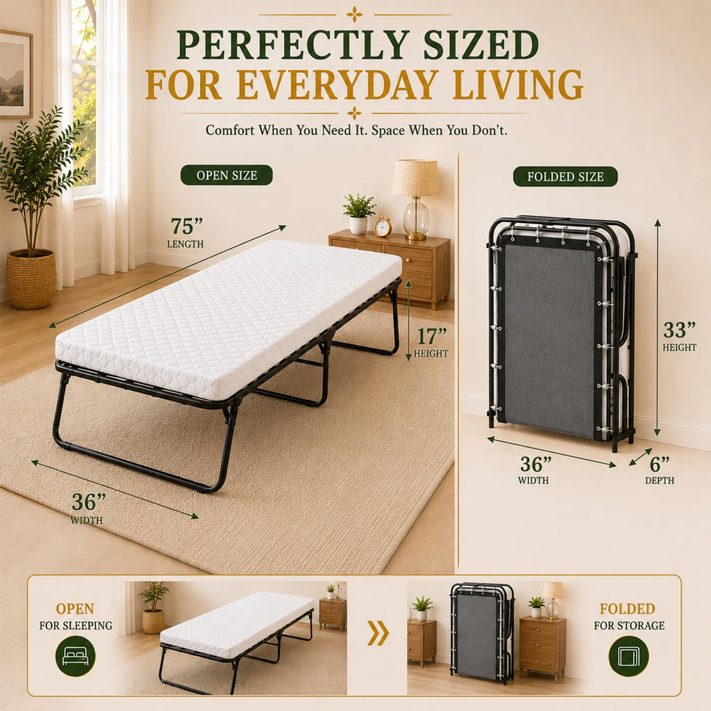 14” Folding Bed with 3-Inch Memory Foam Mattress J510