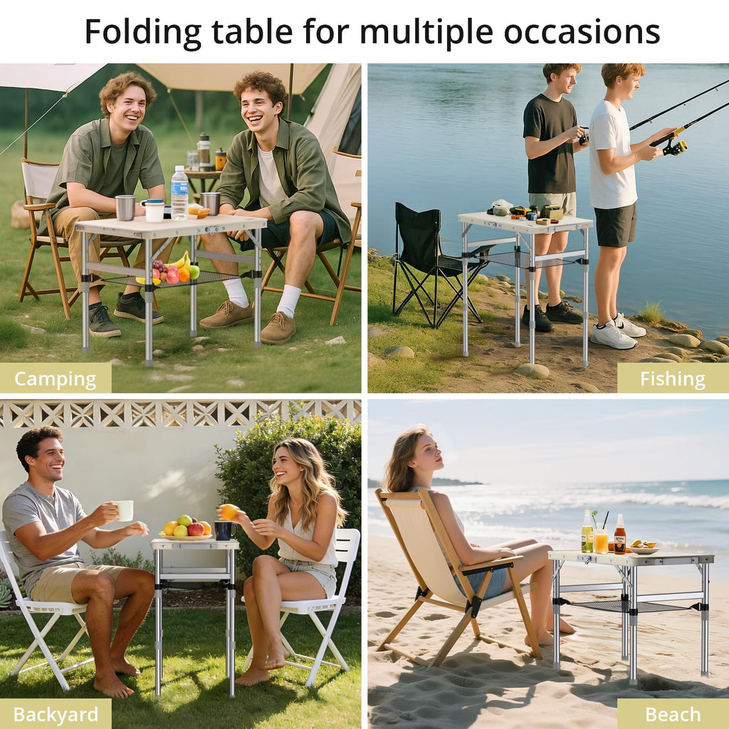 2 ft Small Folding Table, 3 Adjustable Height O648176