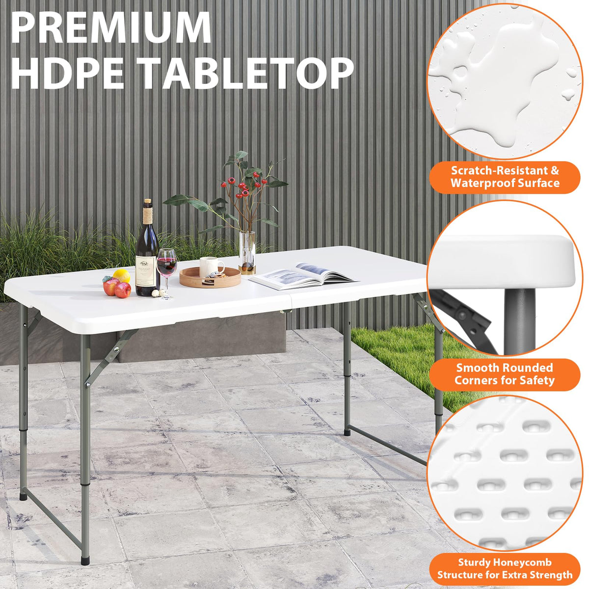 4 Foot Portable Heavy Duty Plastic Folding Table J8187