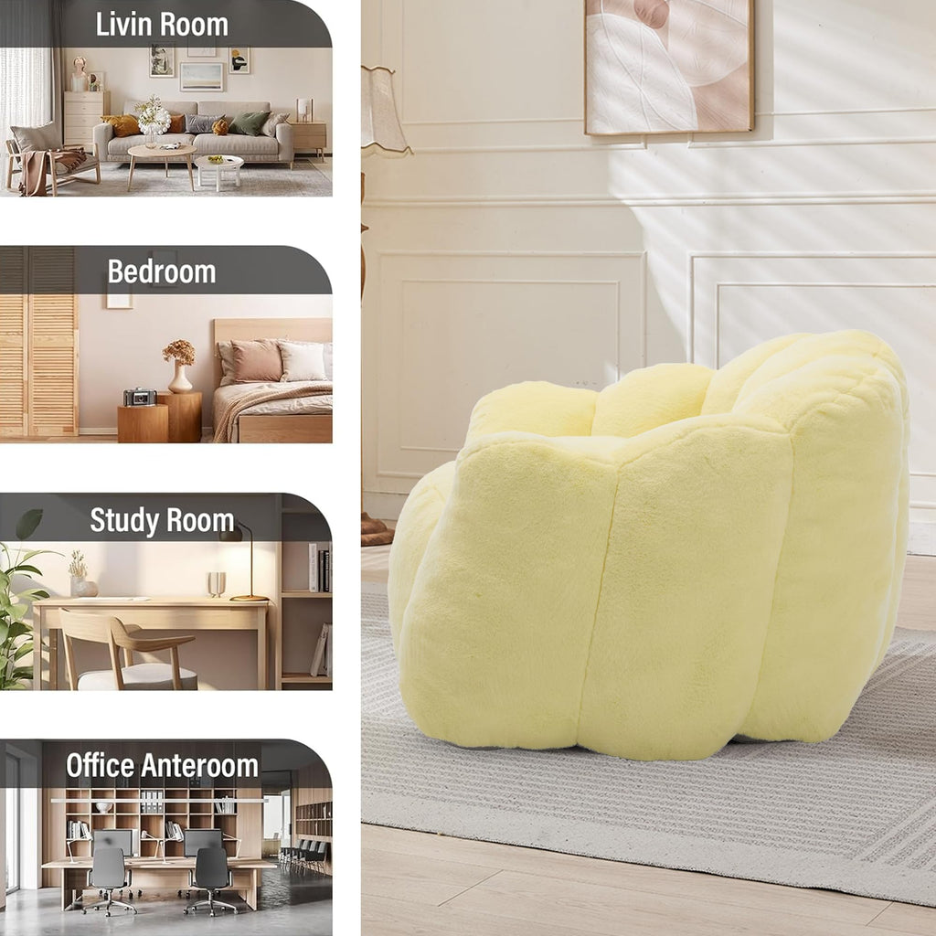 Large Yellow Faux Fur Bean Bag Chair J250381