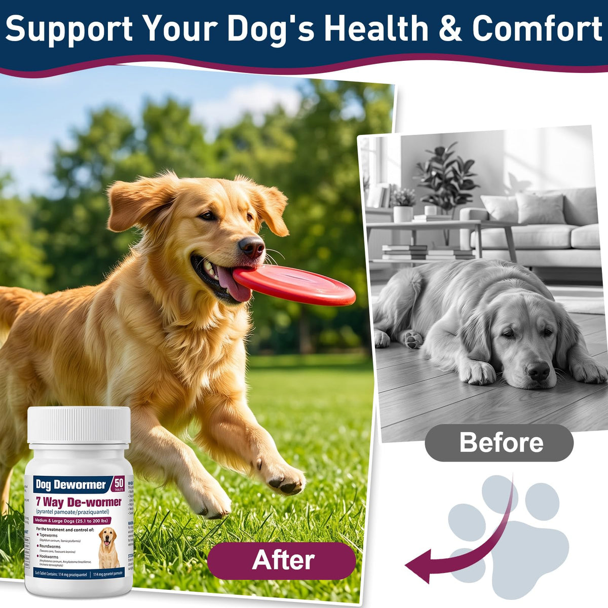 7-Way Dewormer for Large Dogs & Puppies, 50 Tablets U3619