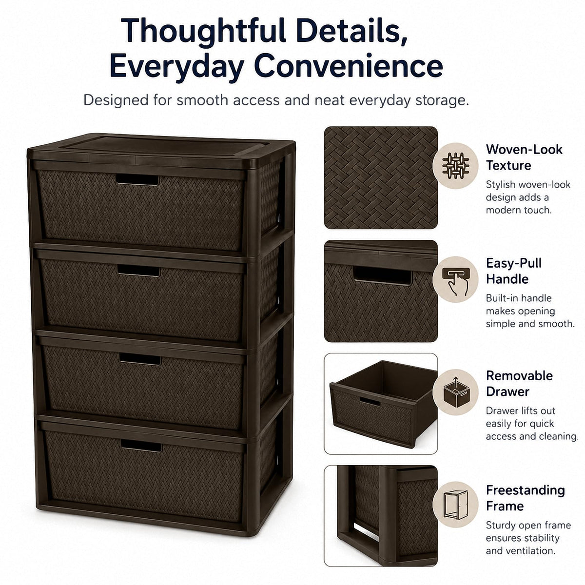 Brown 4-Drawer Plastic Storage Tower C158