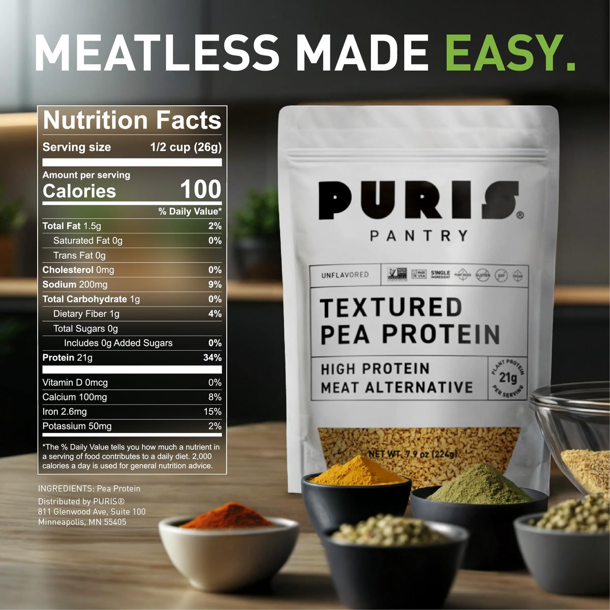 Textured Pea Protein 21g 5 lb Bulk U4233