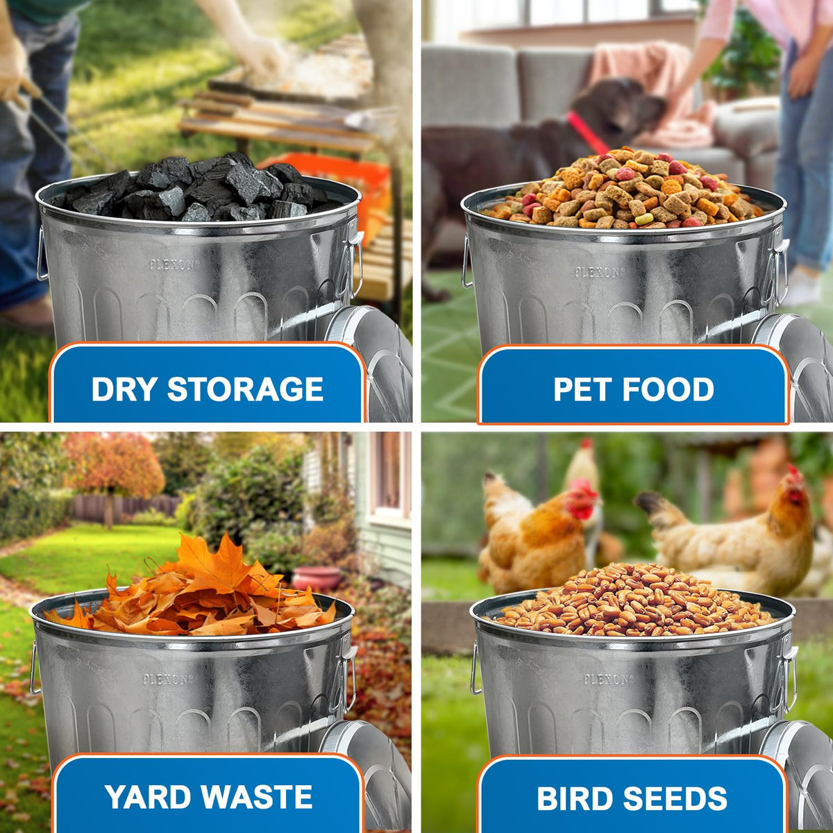 20 Gallon and 6 Gallon Metal Trash Can Set with Lids P3803