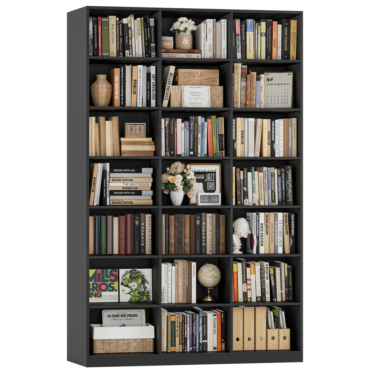 86" Triple Wide Black Bookshelf and Bookcase S958