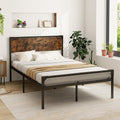 Full Size Metal Platform Bed Frame with Rustic Headboard K171105