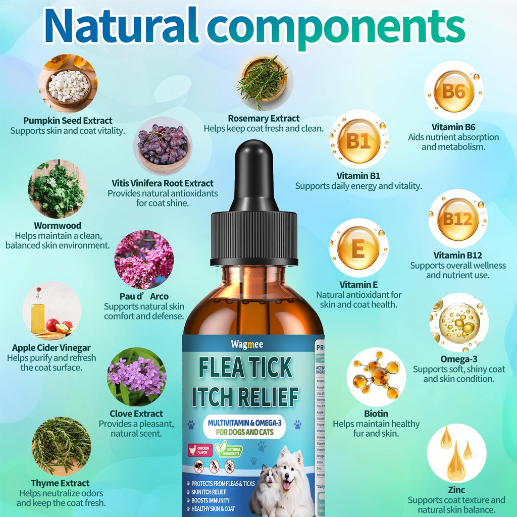 Natural Oral Flea and Tick Drops with Multivitamin for Pets D563803