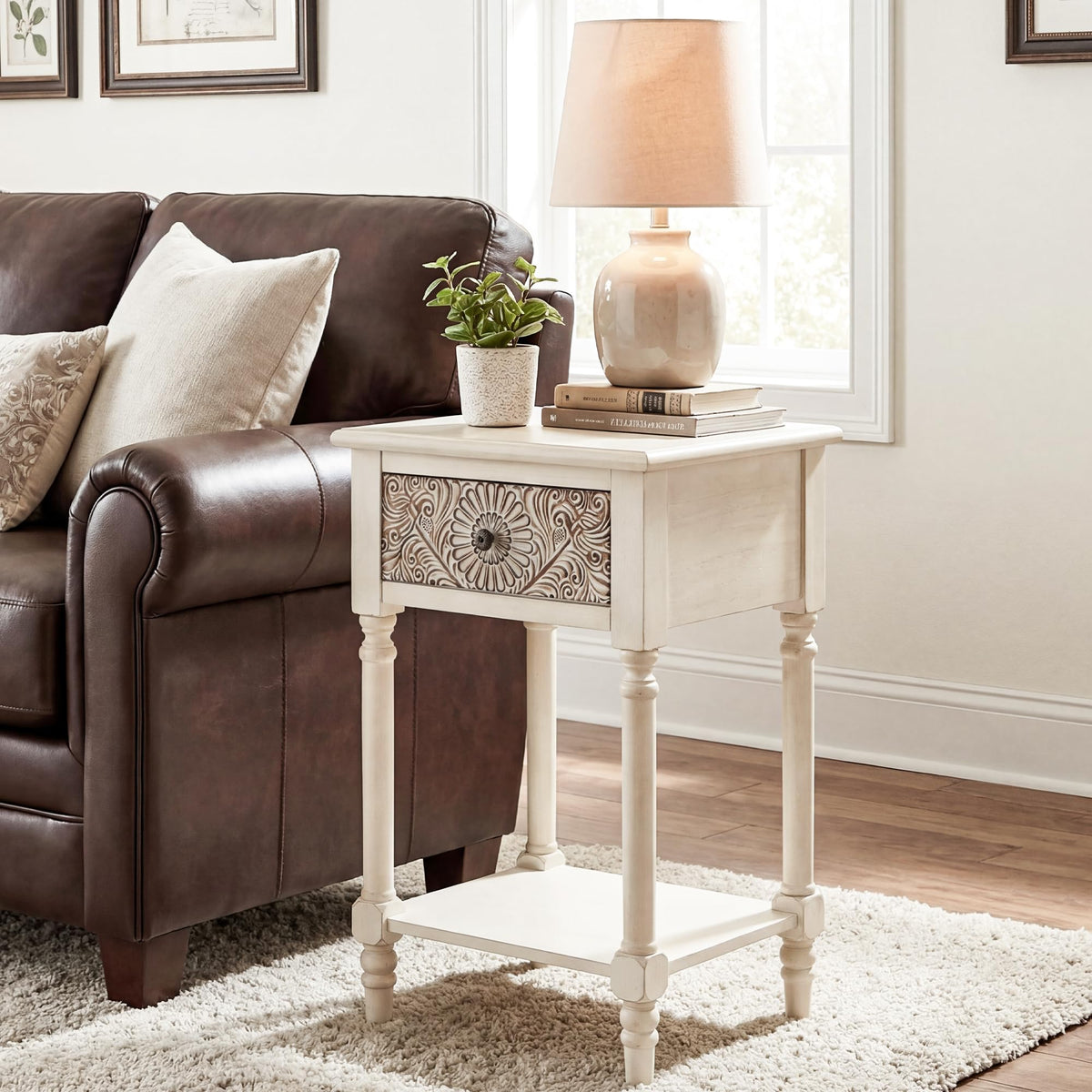 2 Pieces MDF 2-Tier Nightstand with Storage Drawer N770