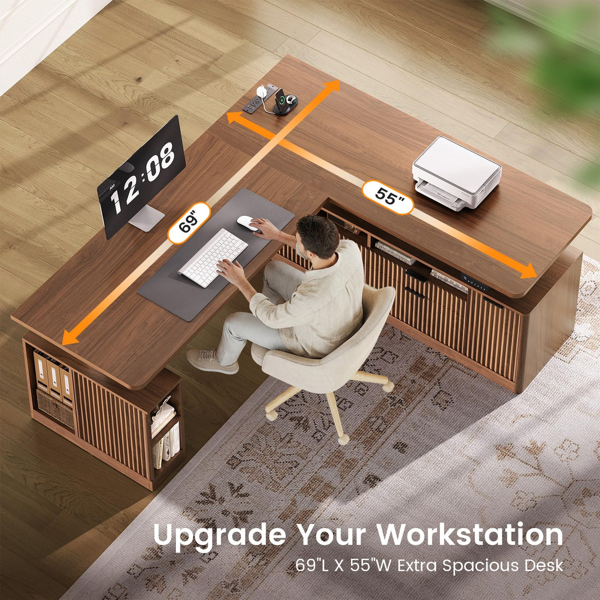 L Shaped Electric Standing Desk with 4 Drawers L790465