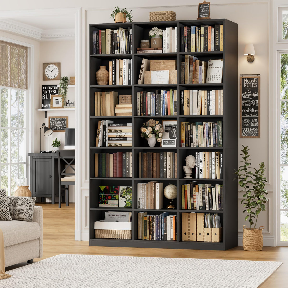 86" Triple Wide Black Bookshelf and Bookcase S958