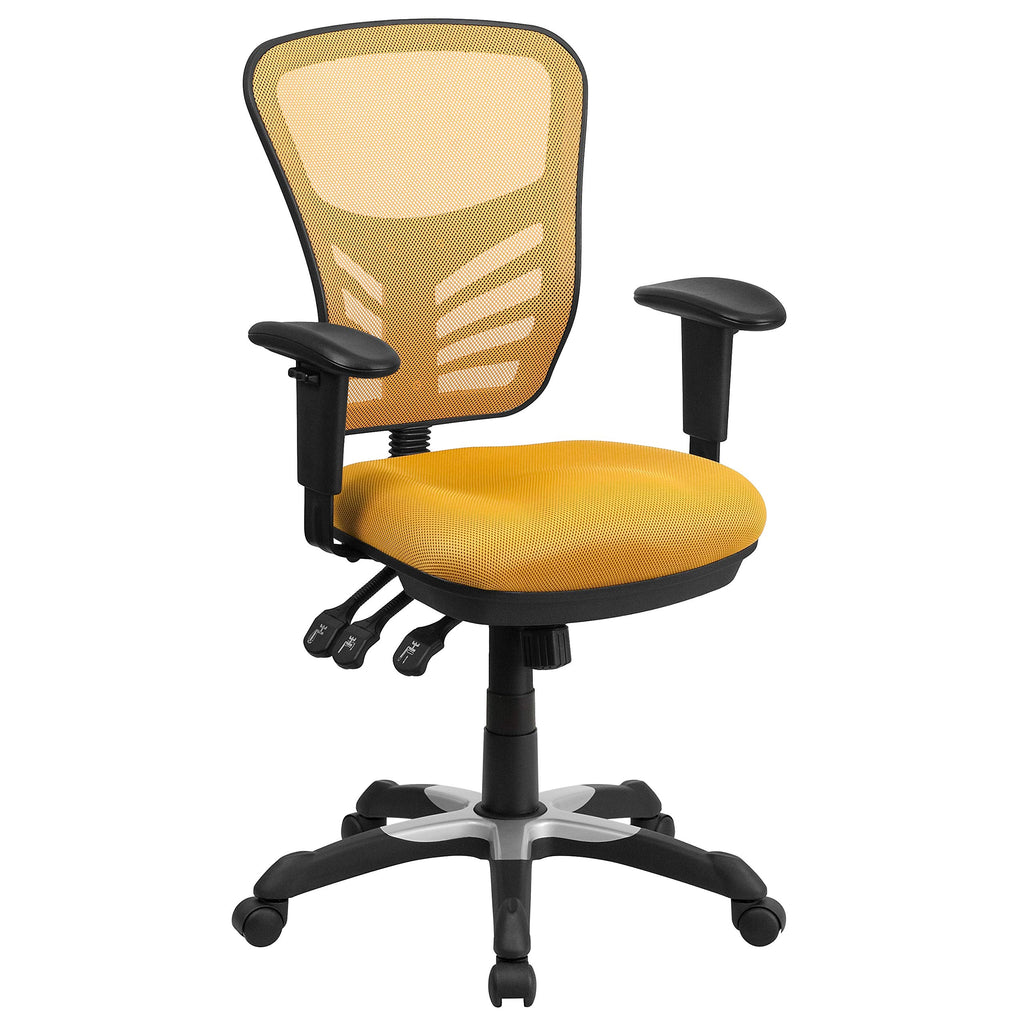 Yellow-Orange Mesh Ergonomic Office Chair with Adjustable Arms J677886