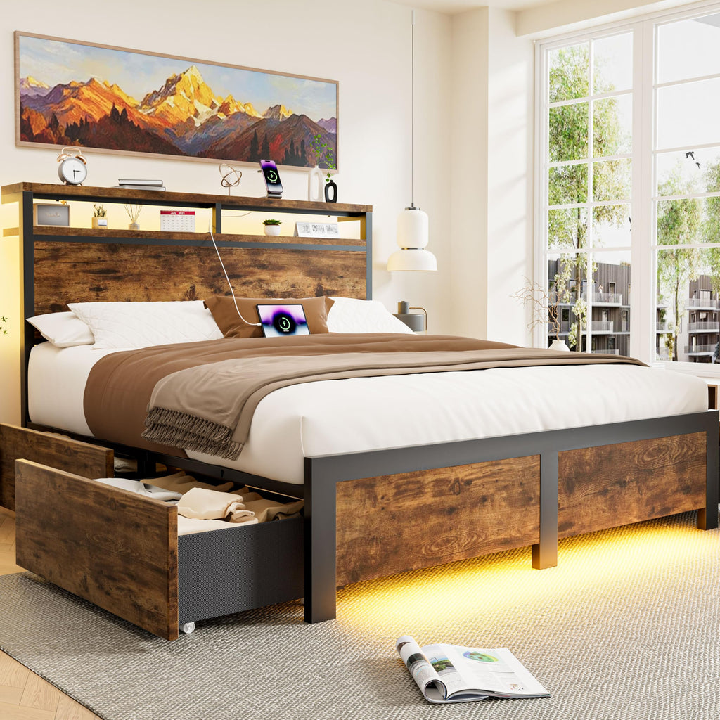 Full Bed Frame with 4 Storage Drawers V3801