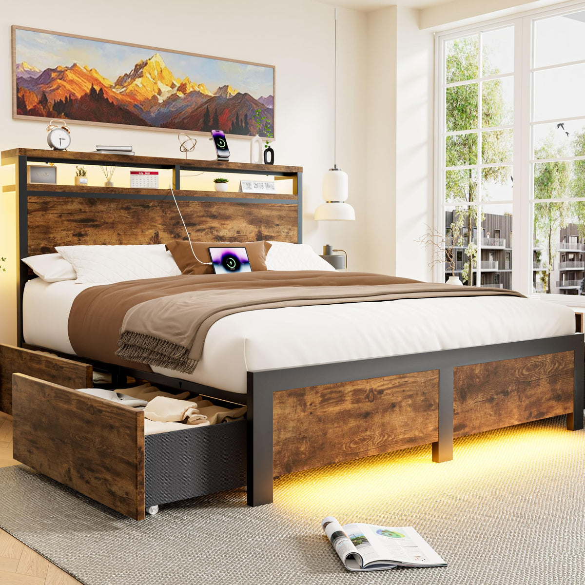Full Bed Frame with 4 Storage Drawers V3801