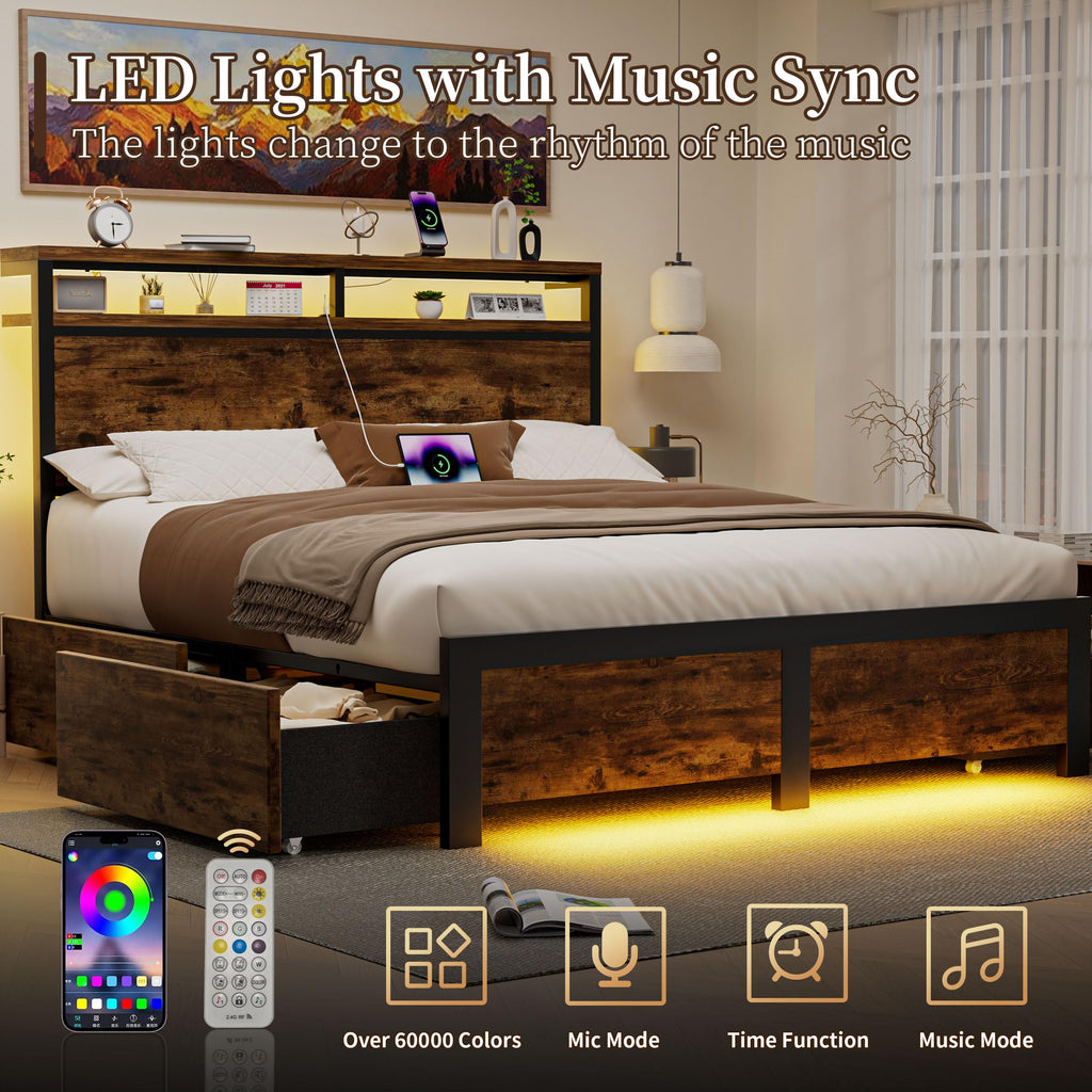 Full Bed Frame with 4 Storage Drawers V3801