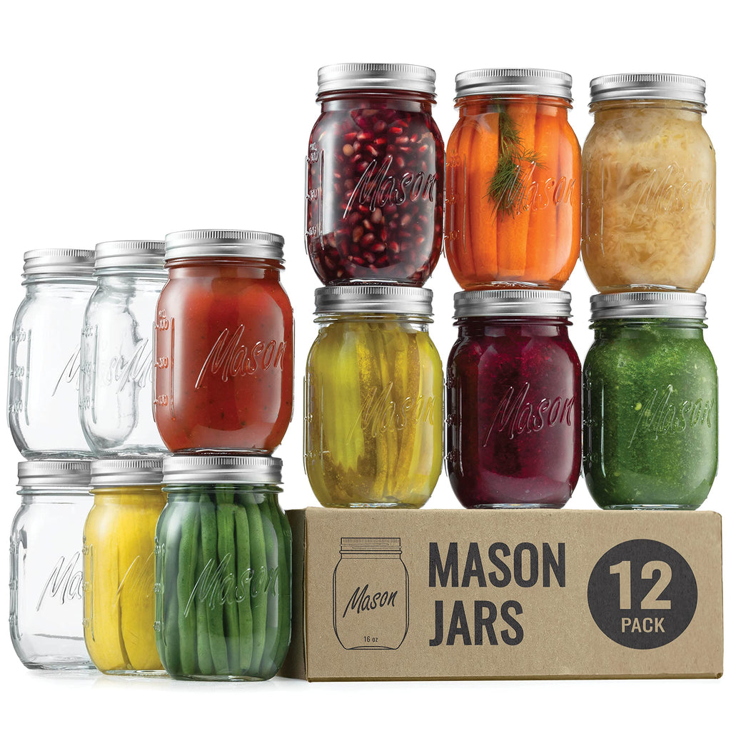 16 oz 12-Pack Regular Mouth Glass Jars with Lid & Seal Bands Y483459