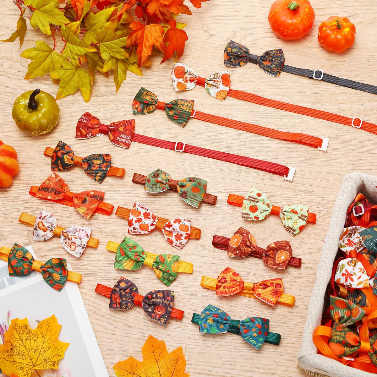 100 Pcs Fall Dog Bow Adjustable Pet Bowtie Collar H6400