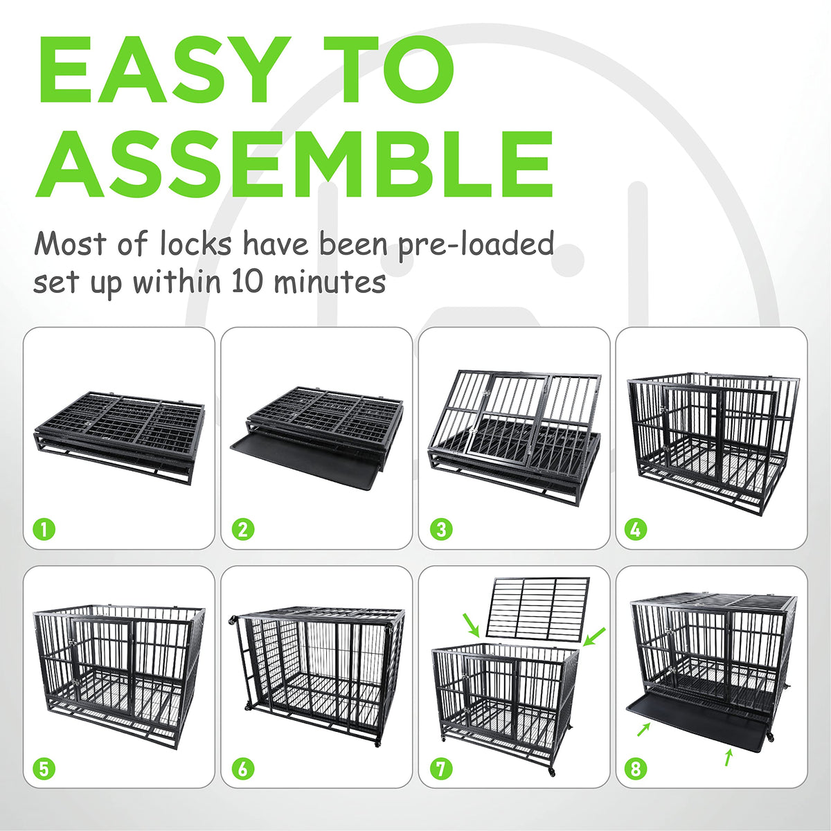 42 inch Heavy Duty Metal Dog Cage with Double Doors & Lockable Wheels I746401