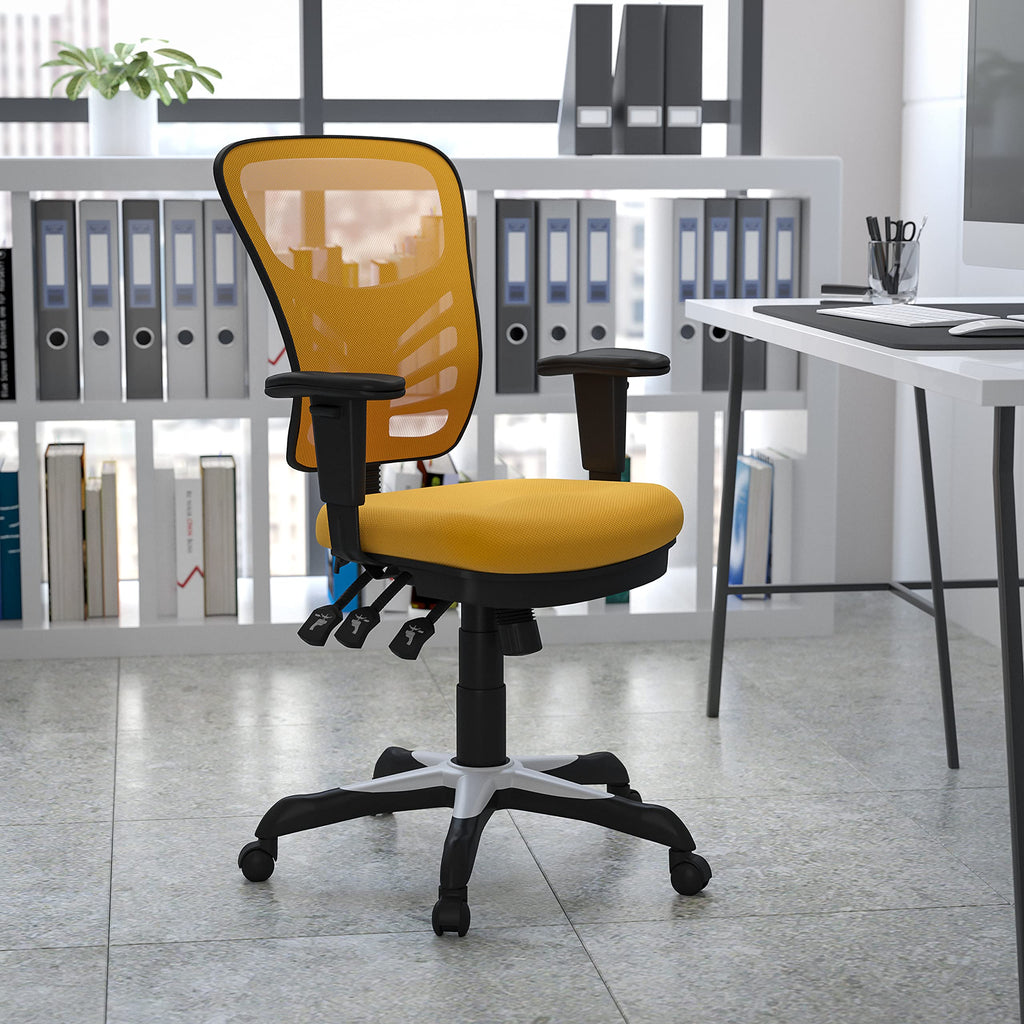 Yellow-Orange Mesh Ergonomic Office Chair with Adjustable Arms J677886
