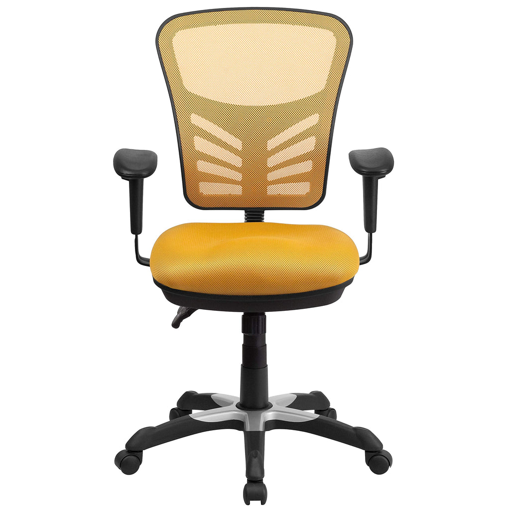Yellow-Orange Mesh Ergonomic Office Chair with Adjustable Arms J677886