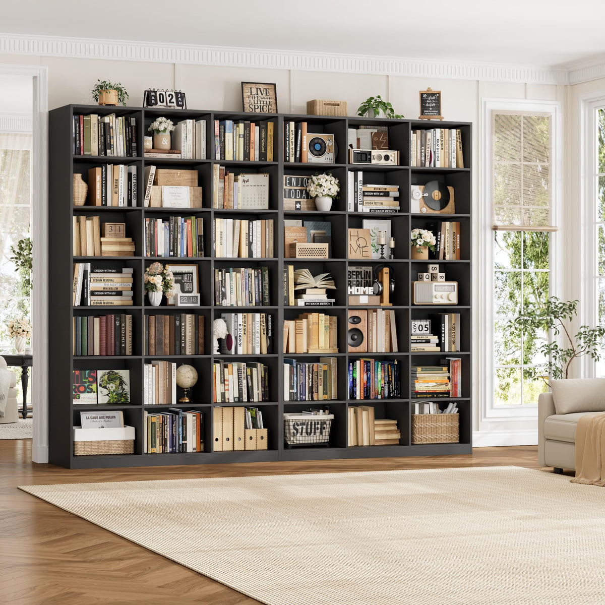 86" Triple Wide Black Bookshelf and Bookcase S958