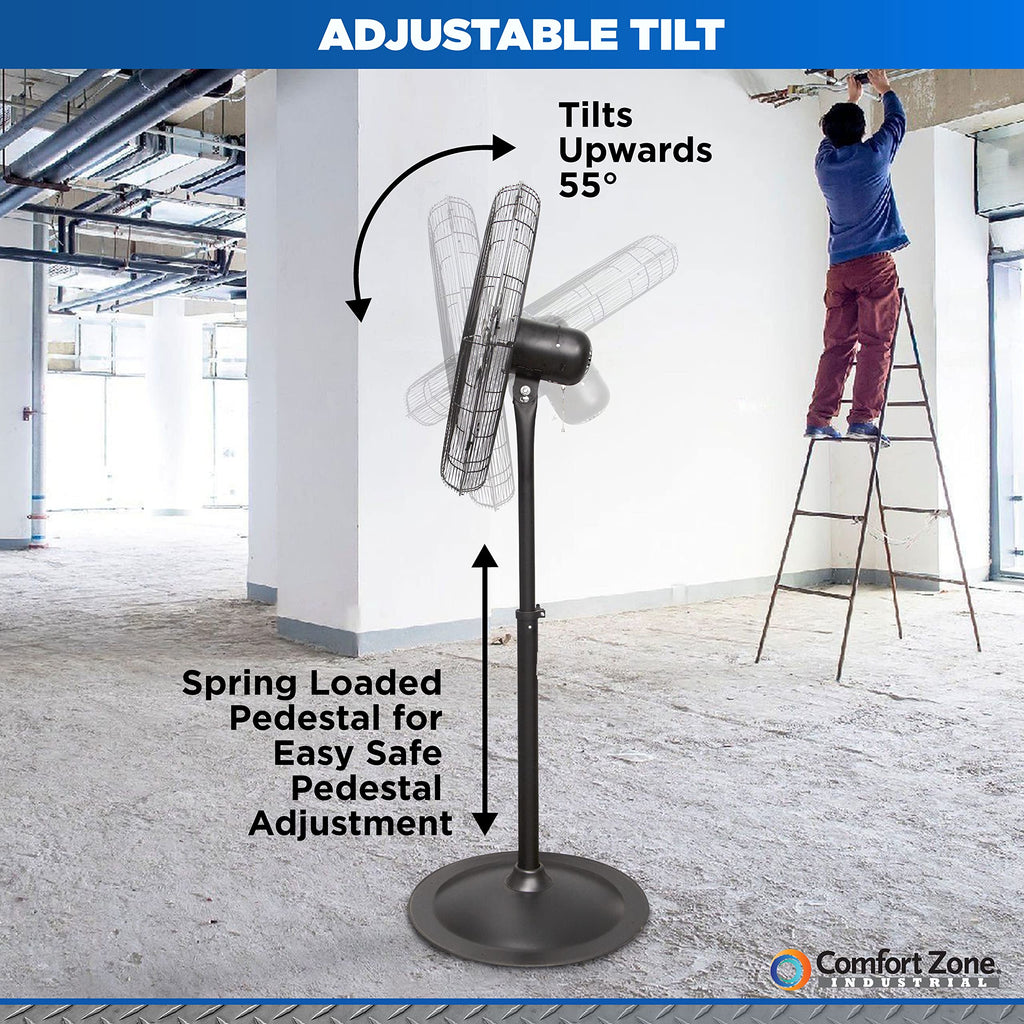 Industrial Pedestal Fan, 30 inch, 3 Speed, Adjustable Height, Metal X6706