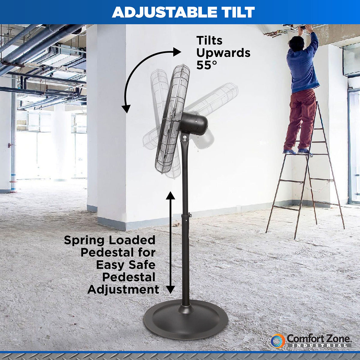 Industrial Pedestal Fan, 30 inch, 3 Speed, Adjustable Height, Metal X6706