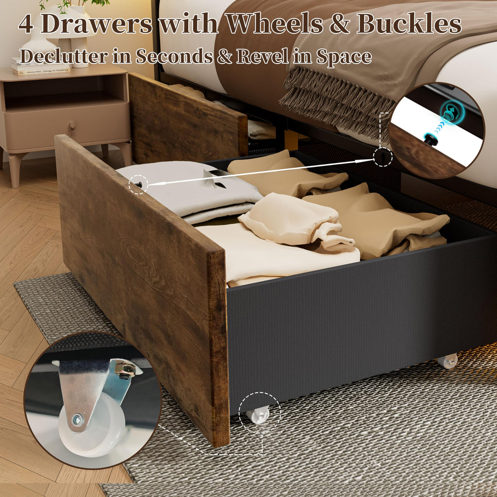 Full Bed Frame with 4 Storage Drawers V3801