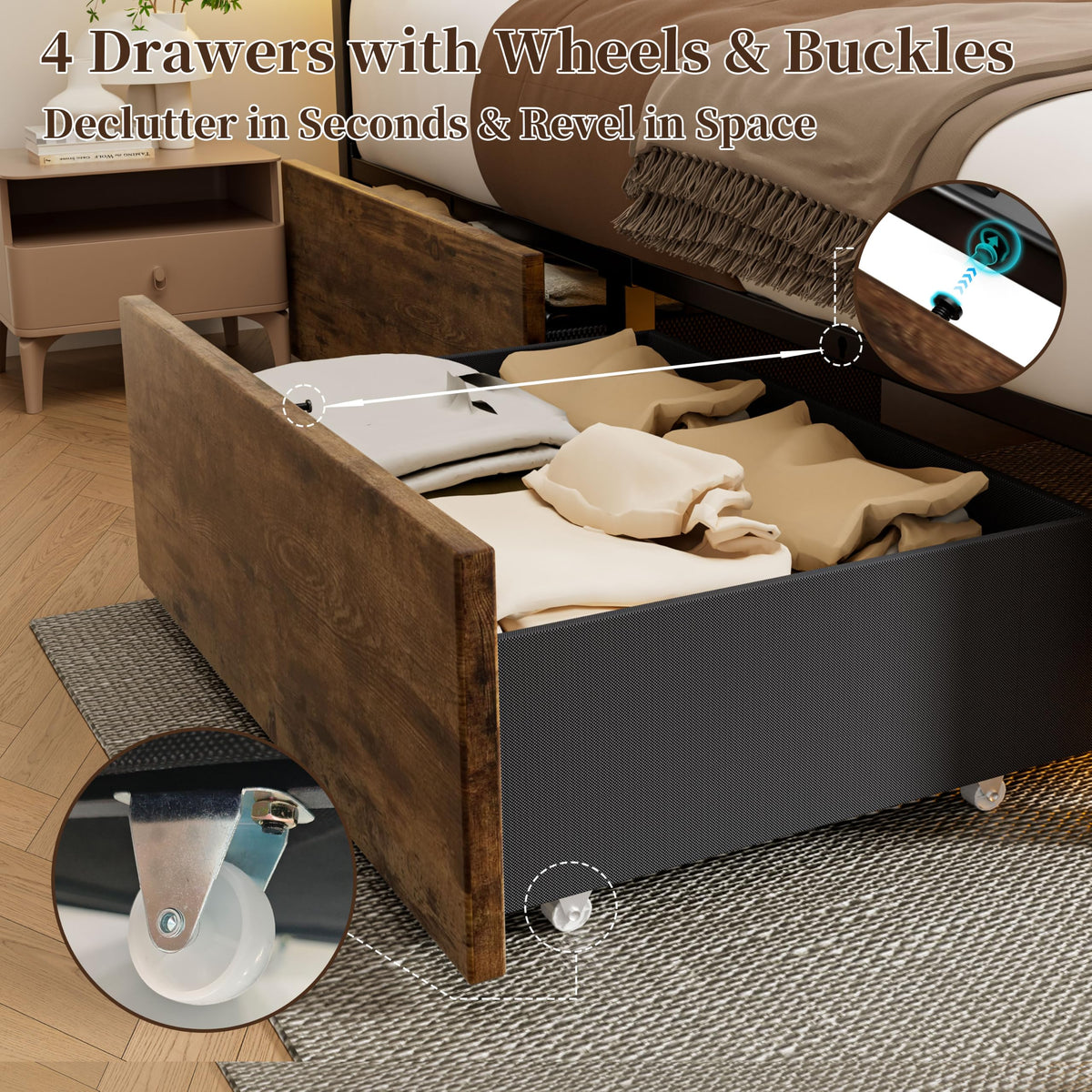 Full Bed Frame with 4 Storage Drawers V3801