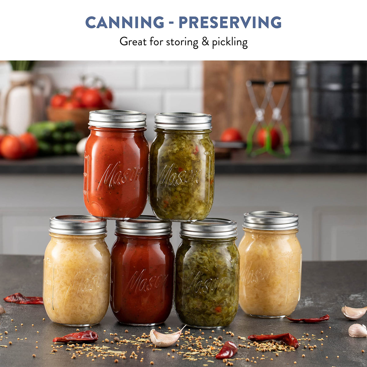 16 oz 12-Pack Regular Mouth Glass Jars with Lid & Seal Bands Y483459