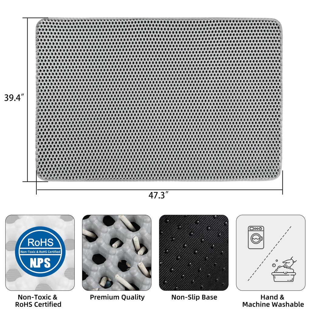 XXL Gray Double-Layer Cat Litter Mat V429267