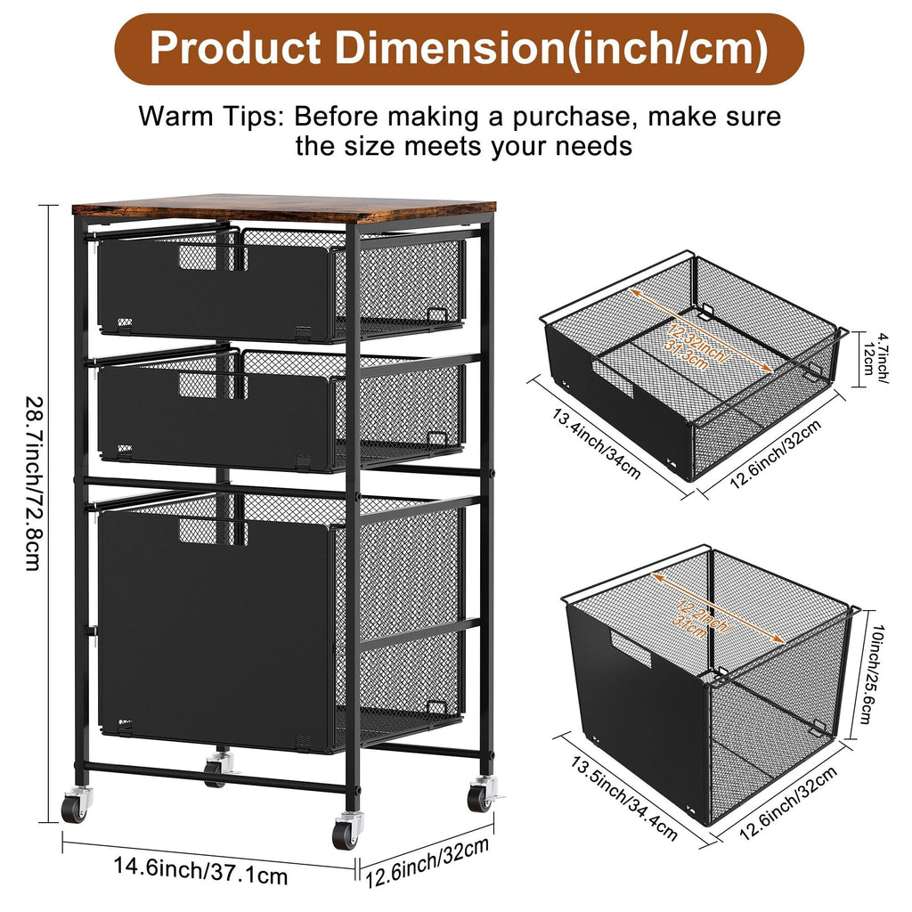 Black 3 Drawer Rolling File Cabinet with Printer Stand K447408